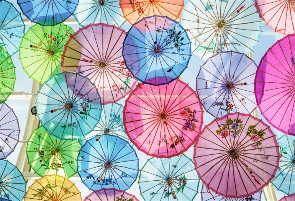 

Laeacco Hanging Colorful Umbrella Children Photographic Backgrounds Customized Photography Backdrops For Photo Studio