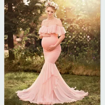 

New Women Pregnancy Maternity Dressed For Photo Session Adequate Photography Dressed In Ombro Off Sexy Maxi Dressed In Maternity