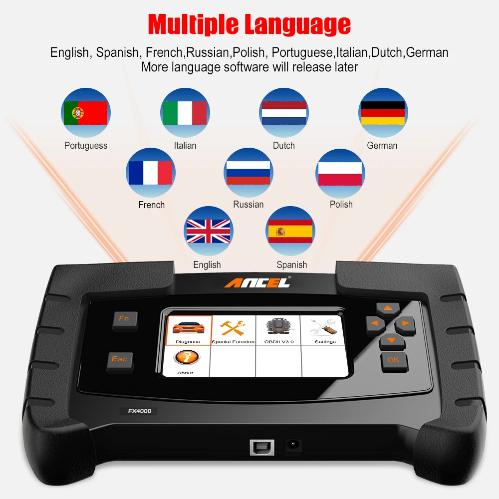 Ancel FX4000 Профессиональный OBD 2 Автомобильный сканер ABS EPB масляный Сервис Сброс