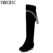 YMECHIC/Высокие Сапоги выше колена; коллекция года; зимняя обувь; черные высокие сапоги на танкетке; женские повседневные сапоги на танкетке; женские высокие сапоги до бедра
