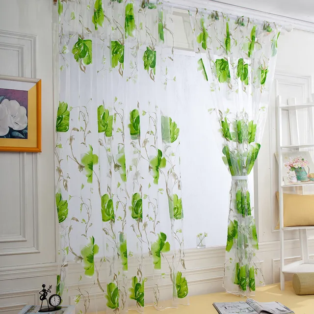 1 PCS Vines Leaves Tulle Door Window Curtain Drape Panel Sheer Scarf Valances