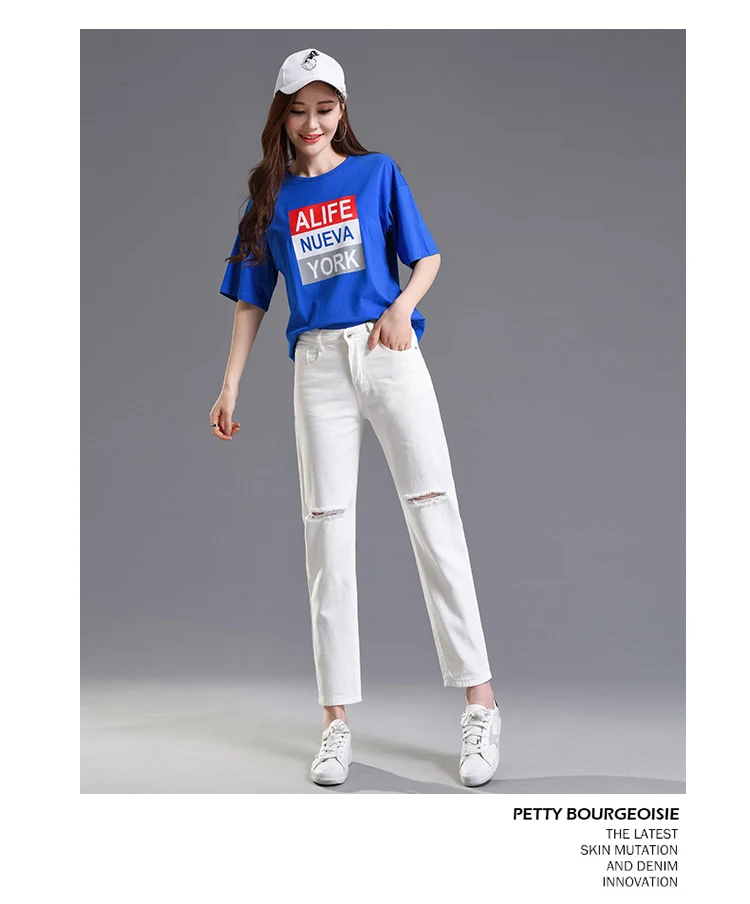 JUJULAND модные Рваные Джинсы женские Высокая талия джинсы-бойфренды для женщин; Большие размеры черный, белый цвет джинсы брюки 339