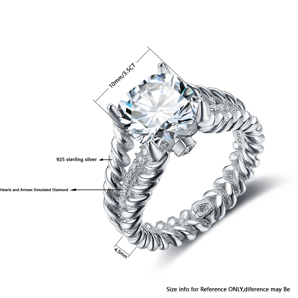 Engagement Jewelry 10mm 3.5 CT Hearts And Arrows Cubic Zirconia 925 Sterling Silver Rings For Women (JewelOra RI102329)