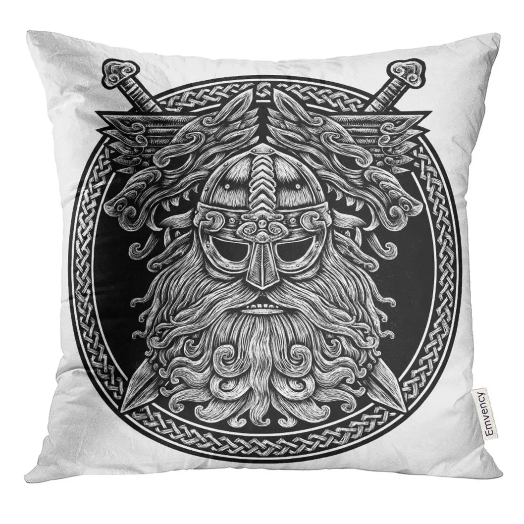

Throw Pillow Cover Circle Norse God Odin Wolf Swords Ring Viking Warrior Angry Pillow Case Home Square Pillowcase
