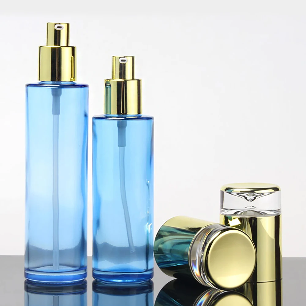 

Glass Blue Shower Cream Bottle 40ml with Lotion/Spray Pump Container