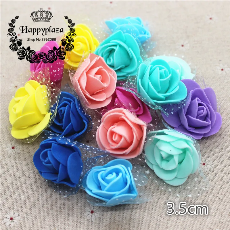 

50pcs 3.5cm Mini PE Foam Rose Head Artificial Flower with Yarn Handmade DIY Wedding Home Decoration Festival& Party Supplies