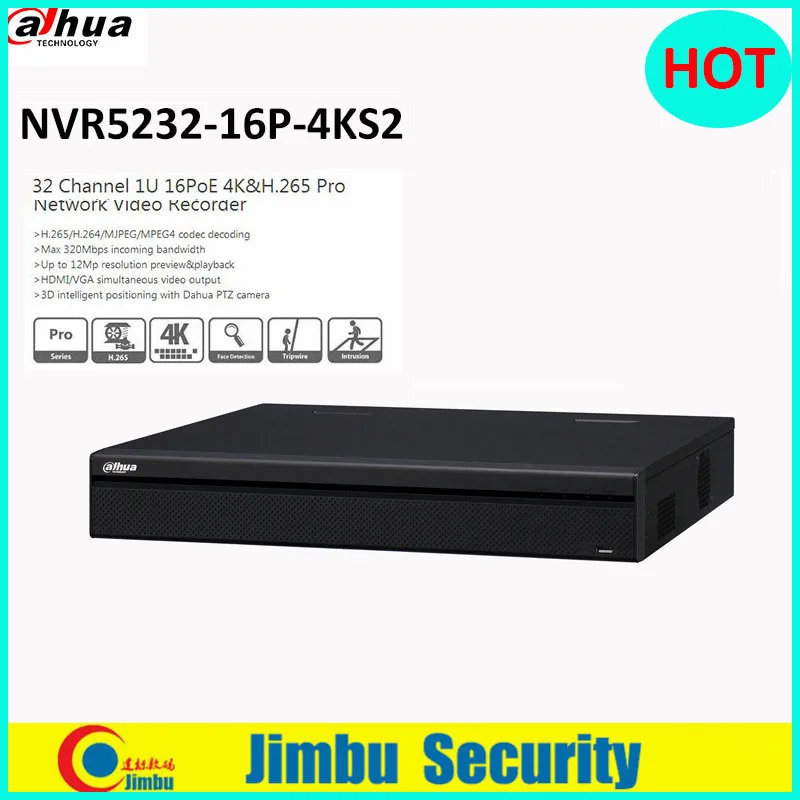 

Dahua NVR NVR5232-16P-4KS2 32CH 1U Pro Network Video Recorder 4K&H.265 Up to 12Mp resolution preview&playback with 16POE ports