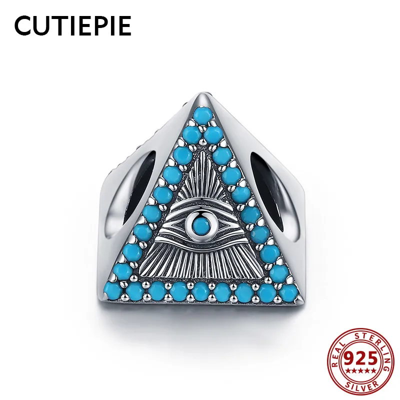

CUTIEPIE New Design Real 925 Sterling Silver Triangle Pyramid Magic Eye Beads for Charm Chain Bracelet Silver Necklace Jewelry