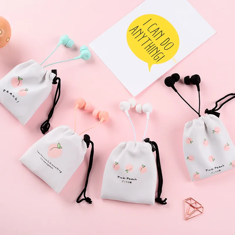 CHICLITS-Cute-Cartoon-Peach-Earphones-Colorful-In-ear-3-5mm-Earbuds-Mini-Storage-Bag-With-Mic (3)