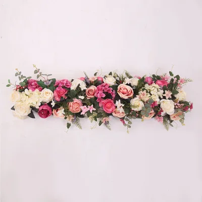 

1 meter Long European Blush Pink & Purple Flower Row for Mandap Canopy Decor Rose & Hydrangea New Design Flower Rod Flower Wall