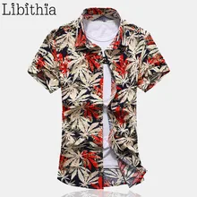 Для мужчин летний Изделие из хлопка с короткими рукавами Сорочки выходные для мужчин кленовый лист печать тонкий Стиль Slim Fit Одежда Мужской большой Размеры 7XL красный зеленый g038