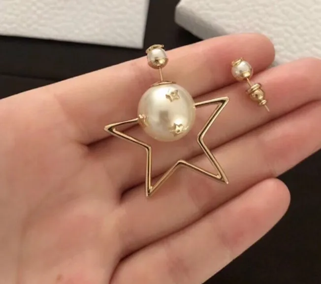

hot luxury brand jewelry star earrings pearl earrings hollow five-star stud earrings for women accessories new arrival