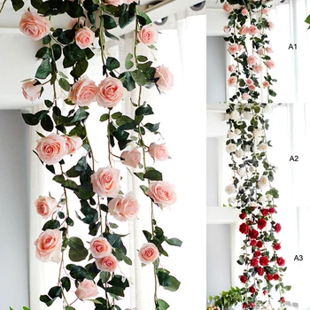 

1.8m Artificial Flower Simulation Rose Rattan Rose Hanging Vine Home Wedding Decoration Fake Plants Australian rose rattan