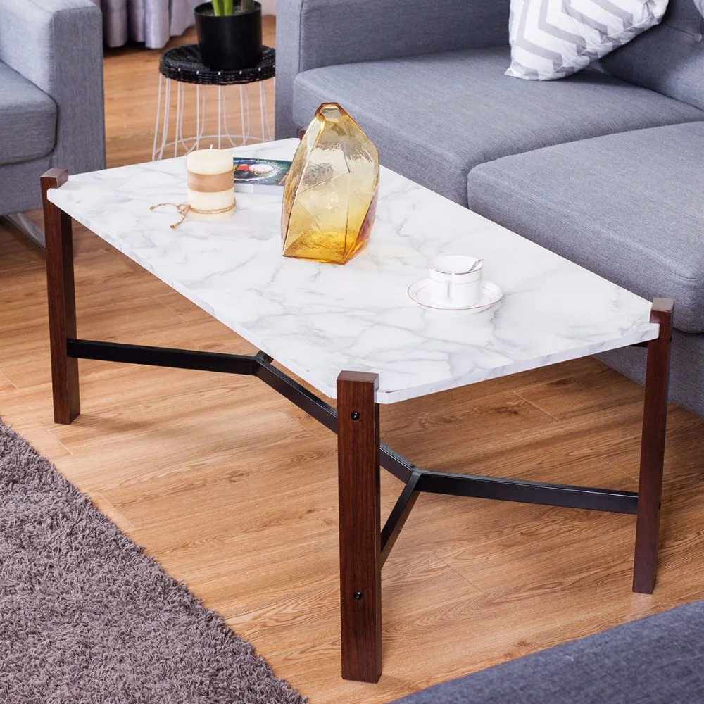  Giantex Coffee Table Accent Cocktail Table White Faux Marble Top Living Room Furniture Home Furnitu