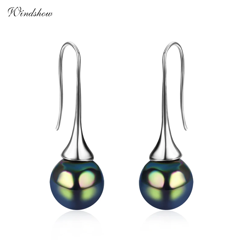 

Round Black Faux Pearl Ball Drop Dangle White Gold Color Long Hook Earrings For Women Girls Jewelry pendientes mujer moda Aros