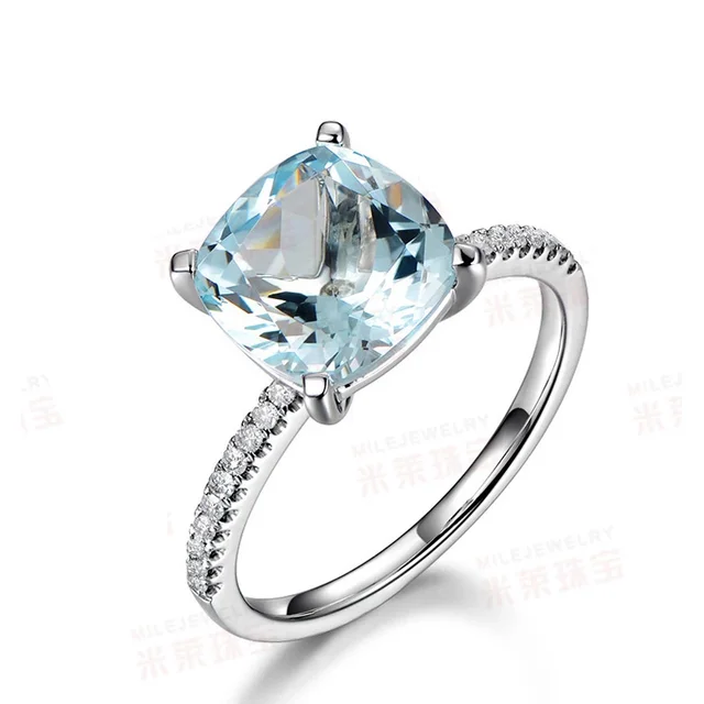 Myray Aquamarine Engagement Ring 8mm Cushion Cut Stone 14k Rose Gold Myray Aquamarine Engagement Ring 8mm Cushion Cut Stone 14k Rose Gold Diamond Band Bridal