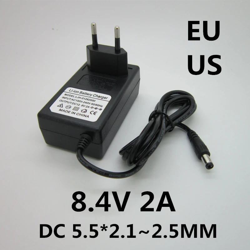 

1PCS AC 100-240V EU DC 8.4V 2A lithium battery charger, 7.4V 2A power adapter 8.4V2A, DC 5.5*2.5mm