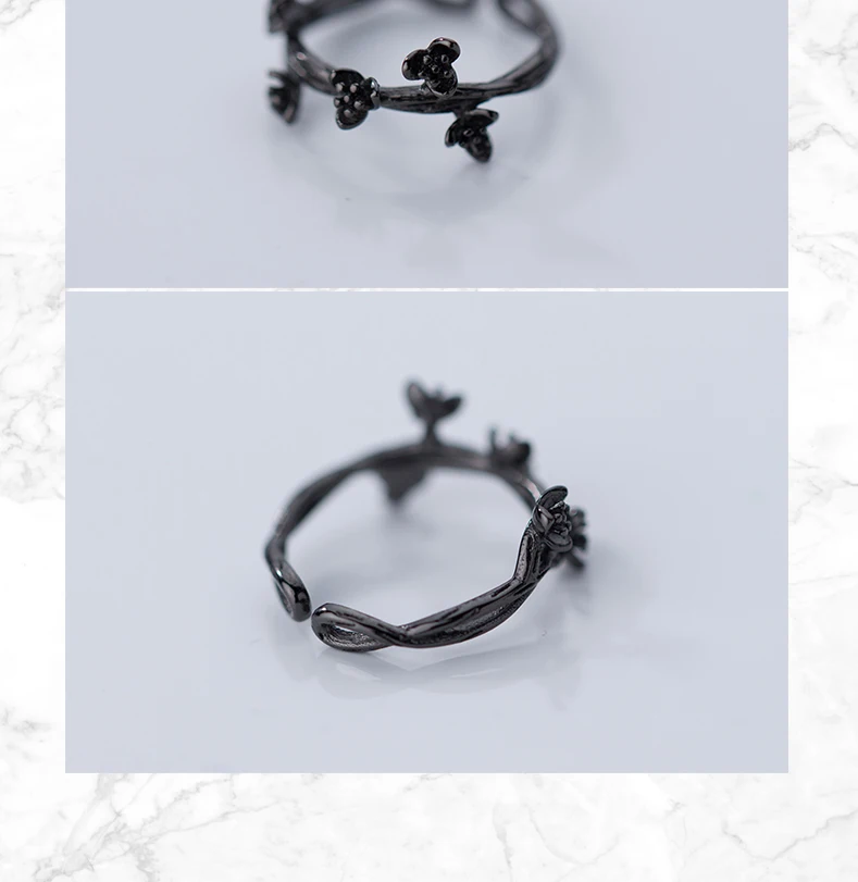 MloveAcc, 925 пробы, серебряные, черные, сливы, цветочные кольца для женщин, ювелирные изделия, модное, открытое, регулируемое кольцо на палец