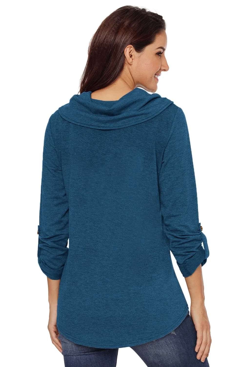 Dark-Blue-Cowl-Neck-Kangaroo-Pocket-Pullover-Top-LC251270-5-2