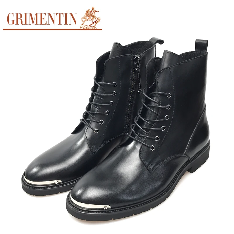 

GRIMENTIN fashion zip men mid calf boots high quality leather black men business shoes lace up