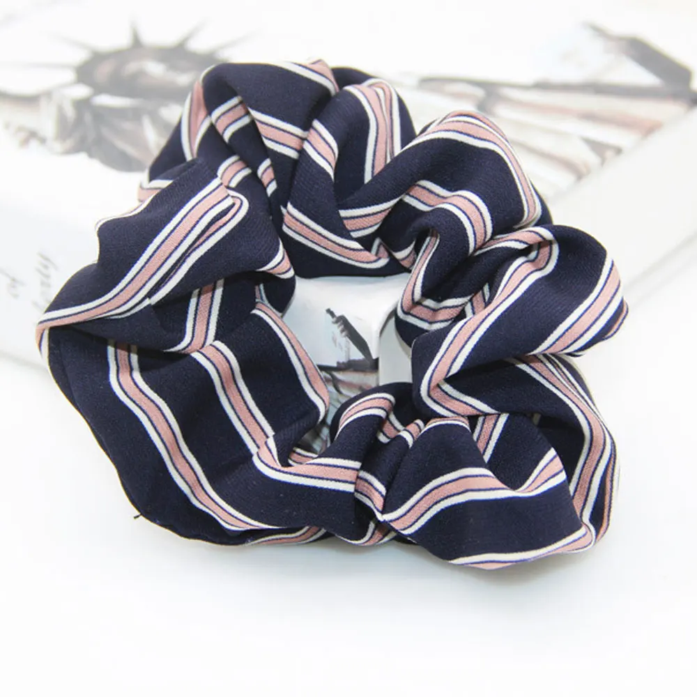 

Women Chiffon Striped Scrunchies For Ponytail Holder Lady Elastic Wide Rubber Hair Rope Hair Tie Hair Accessories Fashion