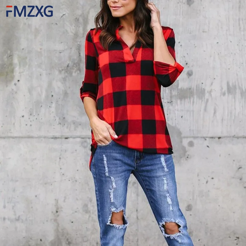 5XL 2018 Fashion White Black Green Plaid Shirt Female Office Shirt Women Tops Blouses Long Sleeve Flannel Shirt Plus Size Blusas Blouses