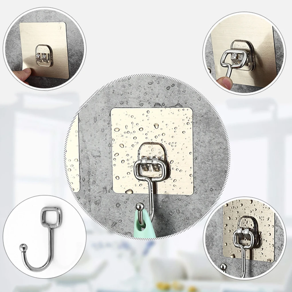 

4 Pcs/Set Stainless Steel Adhesive Mini Hooks Punch-free Kitchen Bathroom Sticky Wall Hanger Holder