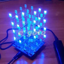 4*4*4 3D LED свет Squared белого и синего цвета Ray Cube 4x4x4 LED Cube DIY комплект Электронных люкс w/запрограммирован IC для Arduino