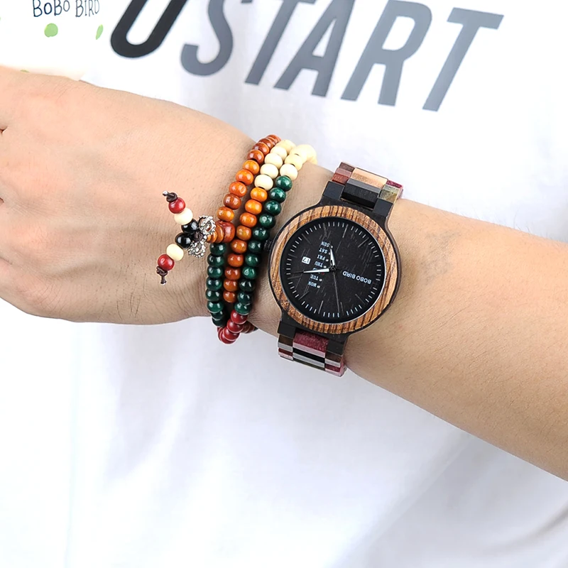BOBO BIRD Men Watch Luxury Brand Wood Timepieces Week Date Display Quartz Watches Great Gifts relogio masculino Drop Shipping