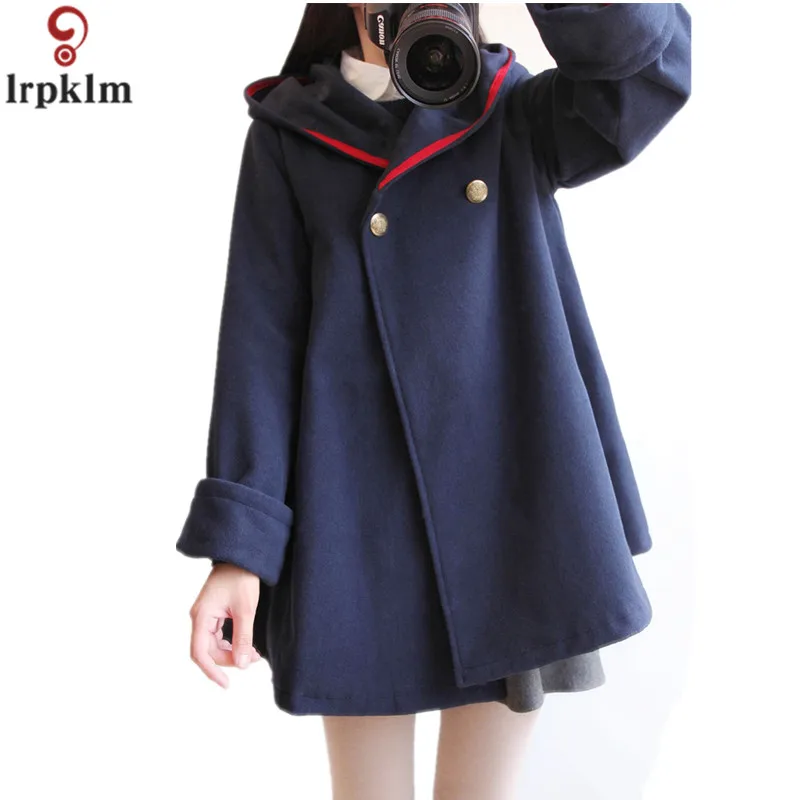 

Women's Winter Coat Ladies Wool Cape Jacket Long Korean Female Lolita Jacket Plus Size Woollen Coats 2018 New fashion Coat CH420
