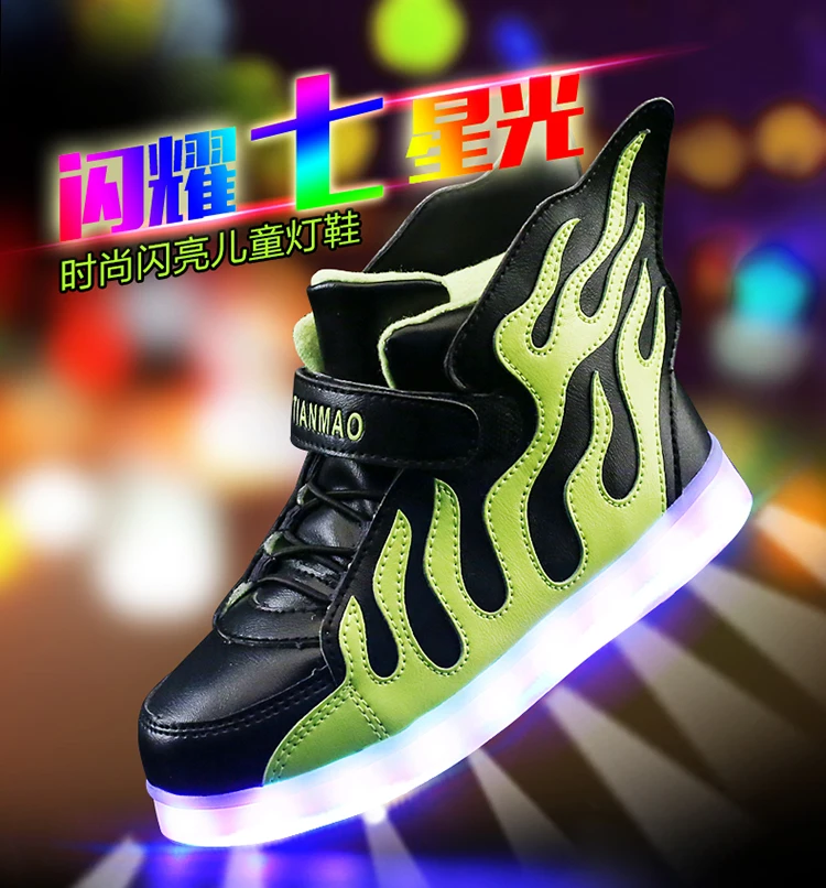 STRONGSHEN Green Kids Shoes with LED Lights Children Kids Sneakers with Wing Boys Girls Led Light Up Shoes USB Charging Warm extra wide children's shoes