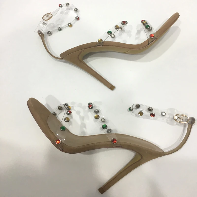 VIISENANTIN/женская летняя обувь сандалии с разноцветным бриллиантовым ремешком пикантные босоножки на тонком каблуке 10 см с открытым носком и кристаллами из ПВХ