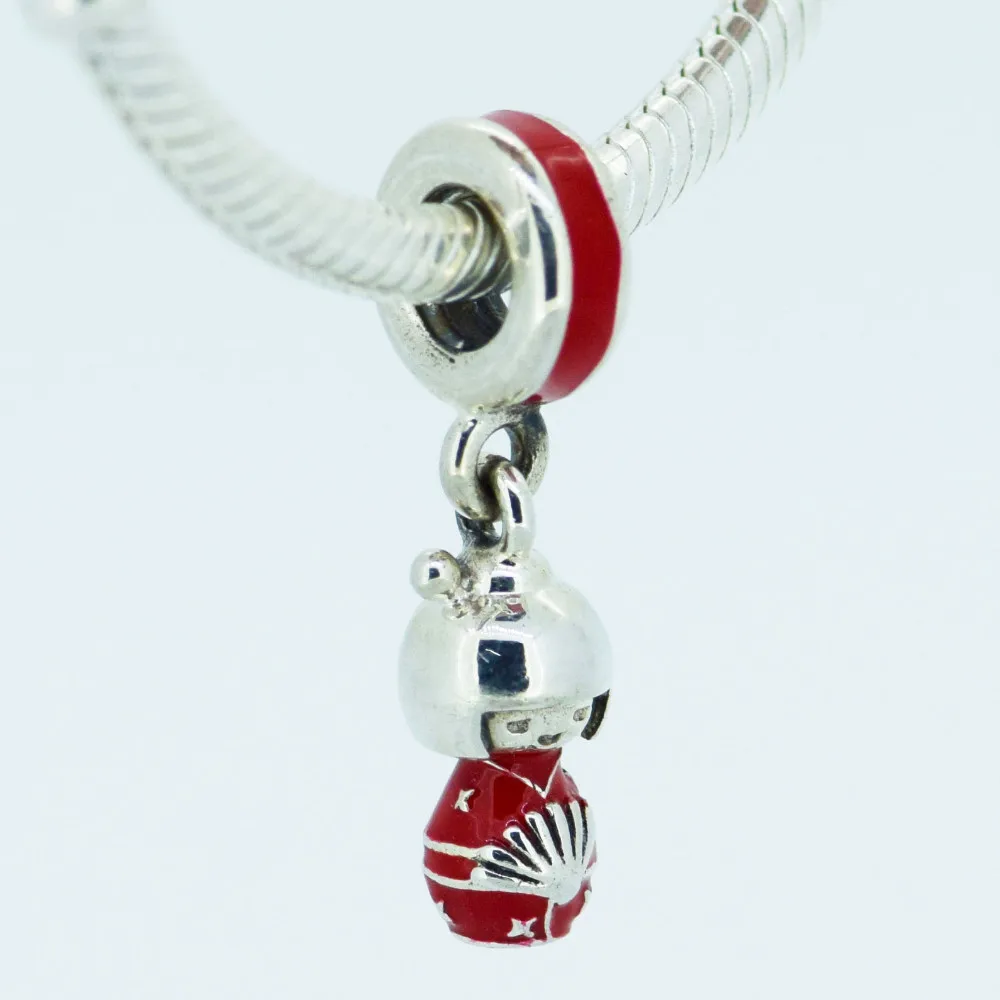 

Fits Pandora Charms Bracelet DIY Beads Japanese Doll Silver Dangle Pendant with Red Enamel Authentic 925 Sterling Silver Jewelry