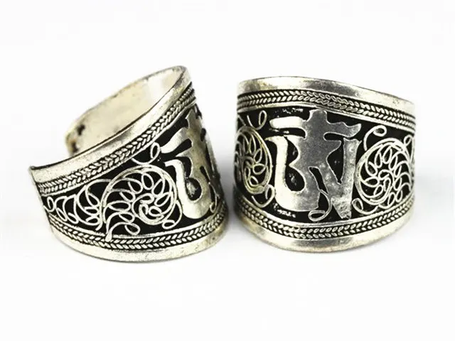 

R084 Tibetan Silver OM Amulet Open Rings for Man Tibet Mantras Ring