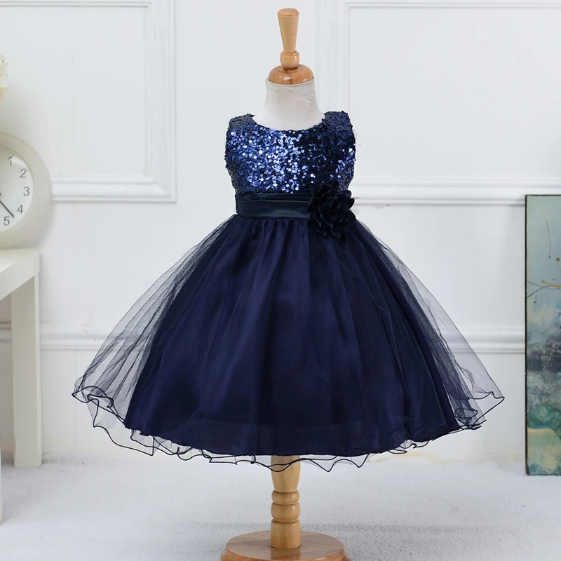 Dark Blue U-SWEAR; Новое поступление года; детское платье с цветочным узором для девочек; шифоновое бальное платье с круглым вырезом, без рукавов, расшитое блестками, с цветочным узором; платья для причастия - Цвет: Dark Blue