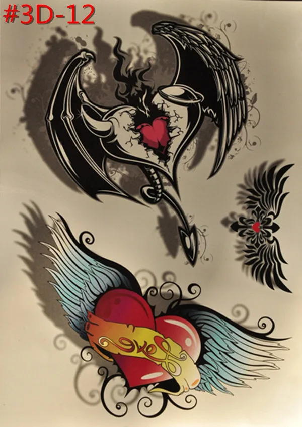 3 d graphics waterproof temporary tattoo body art stickers removable tattoo heart shaped
