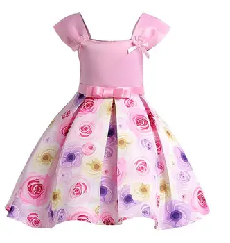 

2018 Summer New European and American Girls Print Princess Dresses Summer Big Children's Dresses