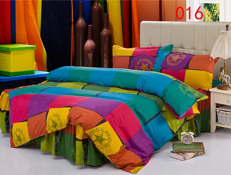 Twin Full Queen Badge Polyester Bed Skirt 4Pcs Bedding Set Bed Dust Ruffle Bedclothes Sets Duvet Cover Quilt Cover Pillowcase