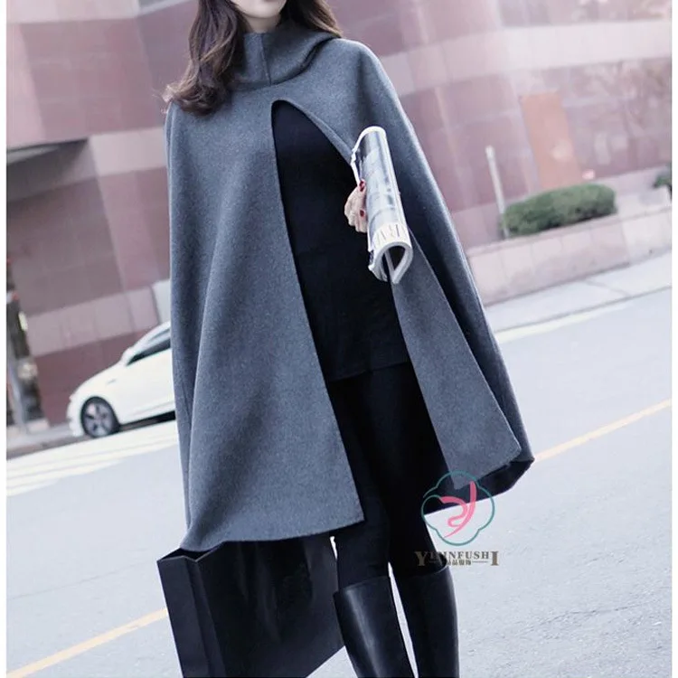 

Women Long Cloak Hooded Long Sleeve Front Slit Cape Pullover Coat Streetwear Autumn Winter New Arrival 2018