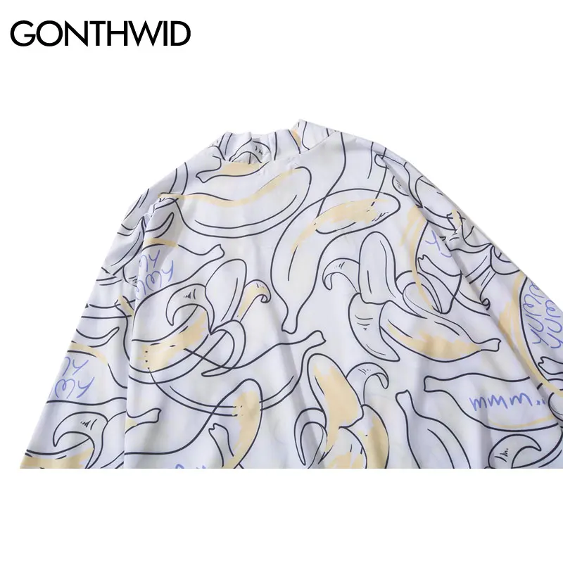 GONTHWID банан печати японское кимоно кардиган Haori куртки летние мужские Harajuku
