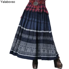 Плиссированные Свободные юбки, летние юбки свободного размера с эластичной резинкой на талии, винтажные Ретро юбки для женщин A50Z40