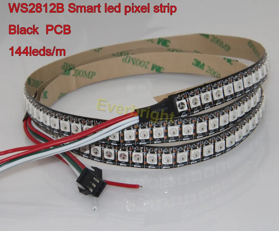 2м белый/черный PCB 144 пикселя/WS2812B WS2812 2812 SMD 5050 Светодиодный пиксельный RGB полосы света без Водонепроницаемый IP44 + 10 Ключ RF контроллер