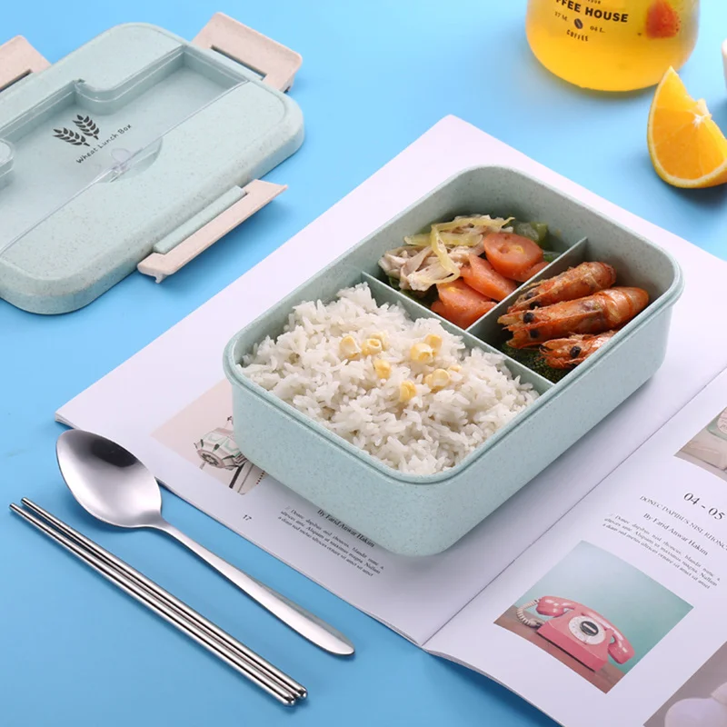 Микроволновый Ланч-бокс из пшеничной соломы, столовая посуда, контейнер для хранения еды, для детей, школы, офиса, портативный герметичный Bento Snack box