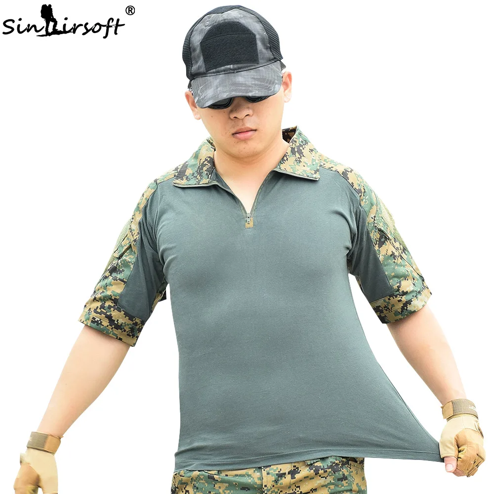SINAIRSOFT летняя уличная спортивная камуфляжная футболка тактическая армейская Мужская быстросохнущая эластичная рубашка с коротким рукавом для кемпинга