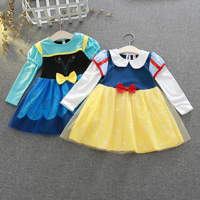 

Baby Girl Snow White Anna Princess Dress 2018 Hot Long Sleeve Girl Dress For Christmas Halloween Cosplay Costume Kids Clothes