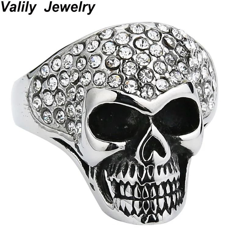 buy EdgLifU Vintage Golden Skull Ring With White Crystals Party King Men Ring Rock Punk Horrible Ghost Stainless Steel Metal