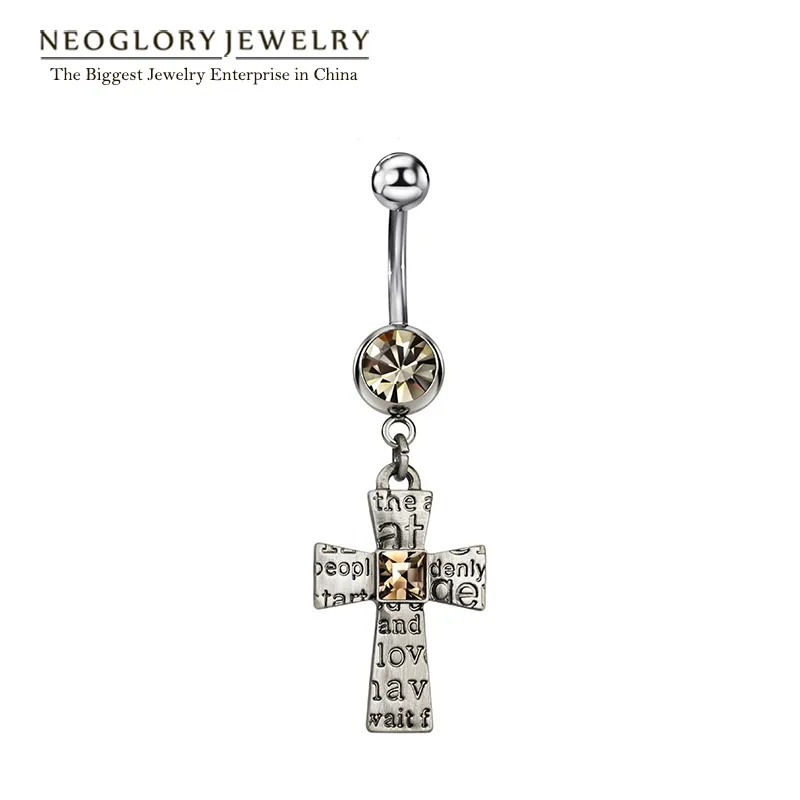 Женское кольцо на пупок Neoglory посеребренное колечко со стразами для пирсинга