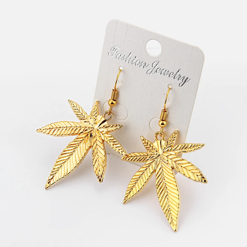 1 Pair Maple Leaf/Pot Weed Leaf Charms Pendants Earring Antique Silver/Gold Color Tone Jewellery For Women