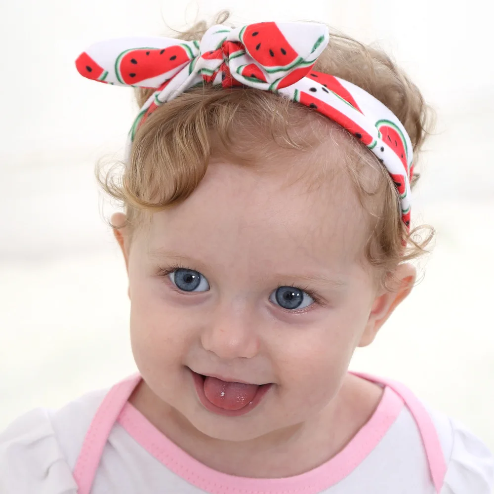 

2016 New Watermelon pineapple DIY Kids Girls Bow Headband Rabbit Ear Turban Knot Hairband Head Wrap Hair Band Accessories