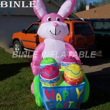 Горячая счастливый праздник гигантский надувной Пасхальный кролик с толкающим яйцо автомобиль для мероприятий украшения